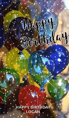a bunch of colorful balloons with the words `` happy birthday '' written on them