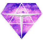 a purple and white diamond with a white triangle in the center