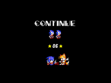 a sonic the hedgehog and tails video game screen says continue