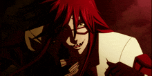a cartoon character with red hair and glasses sticks out his tongue