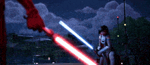 two lightsabers are being used in a video game