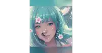 a picture of a girl with blue hair says good morning in a foreign language