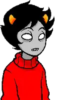 a pixel art drawing of a person wearing a red sweater and black hair