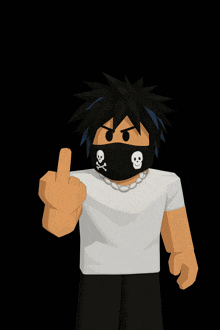 a cartoon character wearing a black mask with skulls and crossbones on it