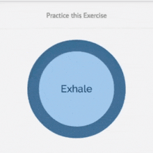 a blue circle with the words exhale inside of it .