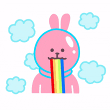 pink rabbit clouds rainbow puking