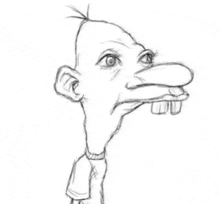 a black and white drawing of a cartoon character with a very large nose .