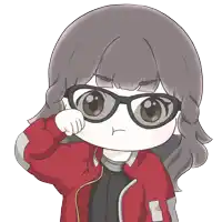a girl wearing glasses and a red jacket is making an angry face