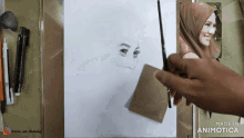 a drawing of a woman 's face is being made by animatica