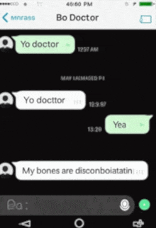 a screenshot of a text message between a doctor and someone