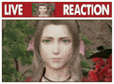 a picture of a video game character with the words live reaction on the top