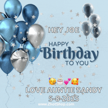 a birthday card that says hey joe happy birthday to you love auntie sandy 5 8 2025