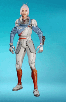 a woman in a futuristic suit with the word rift on her chest