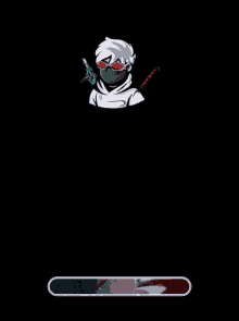 a cartoon of a ninja with a sword and glasses on a black background with a loading bar .