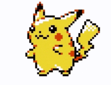 a pixel art drawing of a yellow pikachu with a red tail .