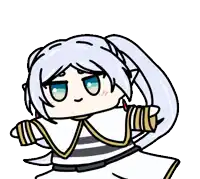 a cartoon drawing of a girl with long white hair and blue eyes