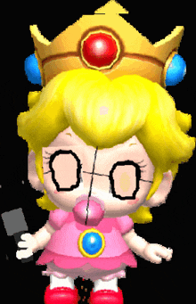 a cartoon of princess peach wearing glasses and a tiara