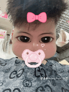 a person with a pacifier on their face has the name hoang kim cot on the bottom right
