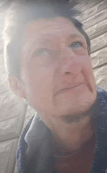 a close up of a man 's face with a beard