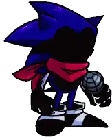 sonic the hedgehog is wearing a scarf and holding a microphone in his hand .