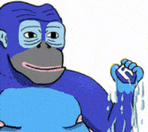 a cartoon of a blue gorilla holding a piece of paper