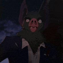 a cartoon of a man with a bat mask on his face