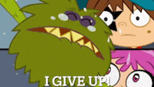 a cartoon character says i give up in front of another character