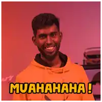 a man wearing a yellow hoodie with the words muahaha written on it