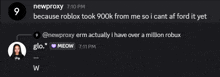 a screenshot of a discord conversation between two people named glo and meow