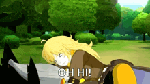 a yellow haired anime character says oh hi