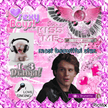 a picture of a man and a kitten with headphones and the words i love singing