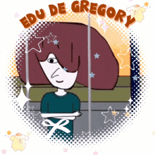 a cartoon drawing of edu de gregory with stars around him