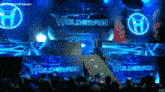 the word hologram that is on a blue screen