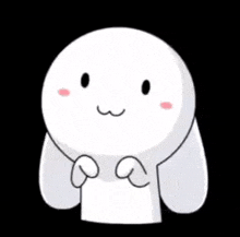 a cartoon drawing of a white rabbit with a pink nose and ears holding a piece of paper .
