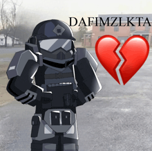 a cartoon of a soldier with a broken heart and the name dafimzlkta on the bottom