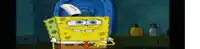 spongebob squarepants is sitting in front of a toilet with a soap dispenser .