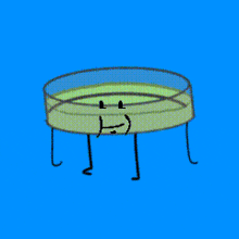 a cartoon drawing of a petri dish with legs and a face