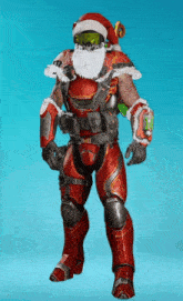 a man with a santa hat and beard is wearing armor