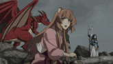 a group of anime characters are standing on a rocky cliff