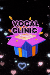 a purple box with the words vocal clinic family on top of it