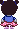 a pixel art drawing of a girl in a blue shirt and pink skirt .