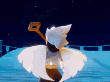 a person in a video game with wings and a torch