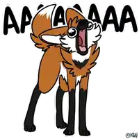 a cartoon drawing of a fox with its mouth open and the word aaa behind it
