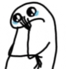 a black and white drawing of a stick figure with a sad look on his face .
