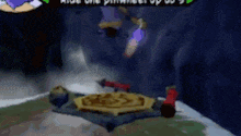 a cartoon character is flying through the air in a video game