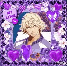 a picture of a boy with a heart that says my love xoxo