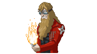 a cartoon drawing of a man with a beard and goggles holding a torch