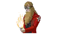 a cartoon drawing of a man with a beard and goggles holding a torch
