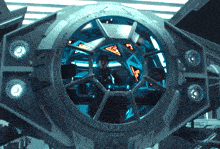 a man sits in a futuristic spaceship with a sign that says ' a ' on it