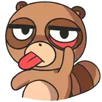 a cartoon raccoon sticking its tongue out